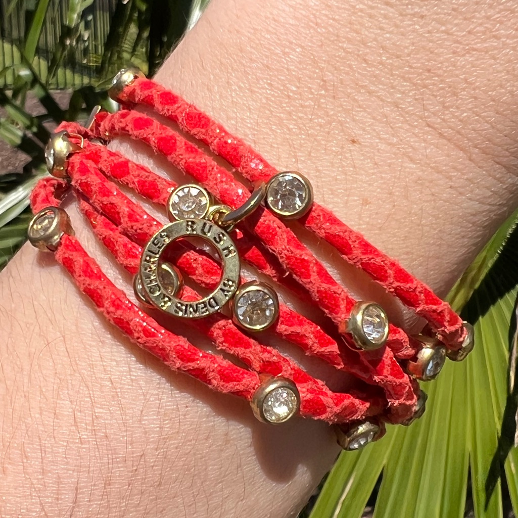Rush Denis & Charles Red Leather Wrap Around Bracelet Rhinestones